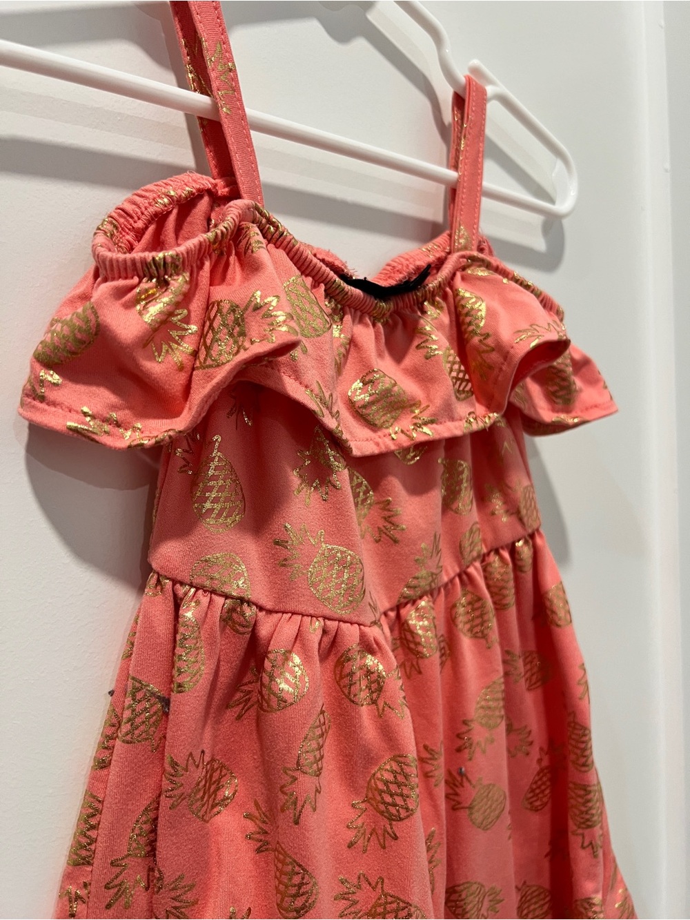 Picapino 12M Coral Pineapple Dress | Gold Foil Ruffle Summer Dress
